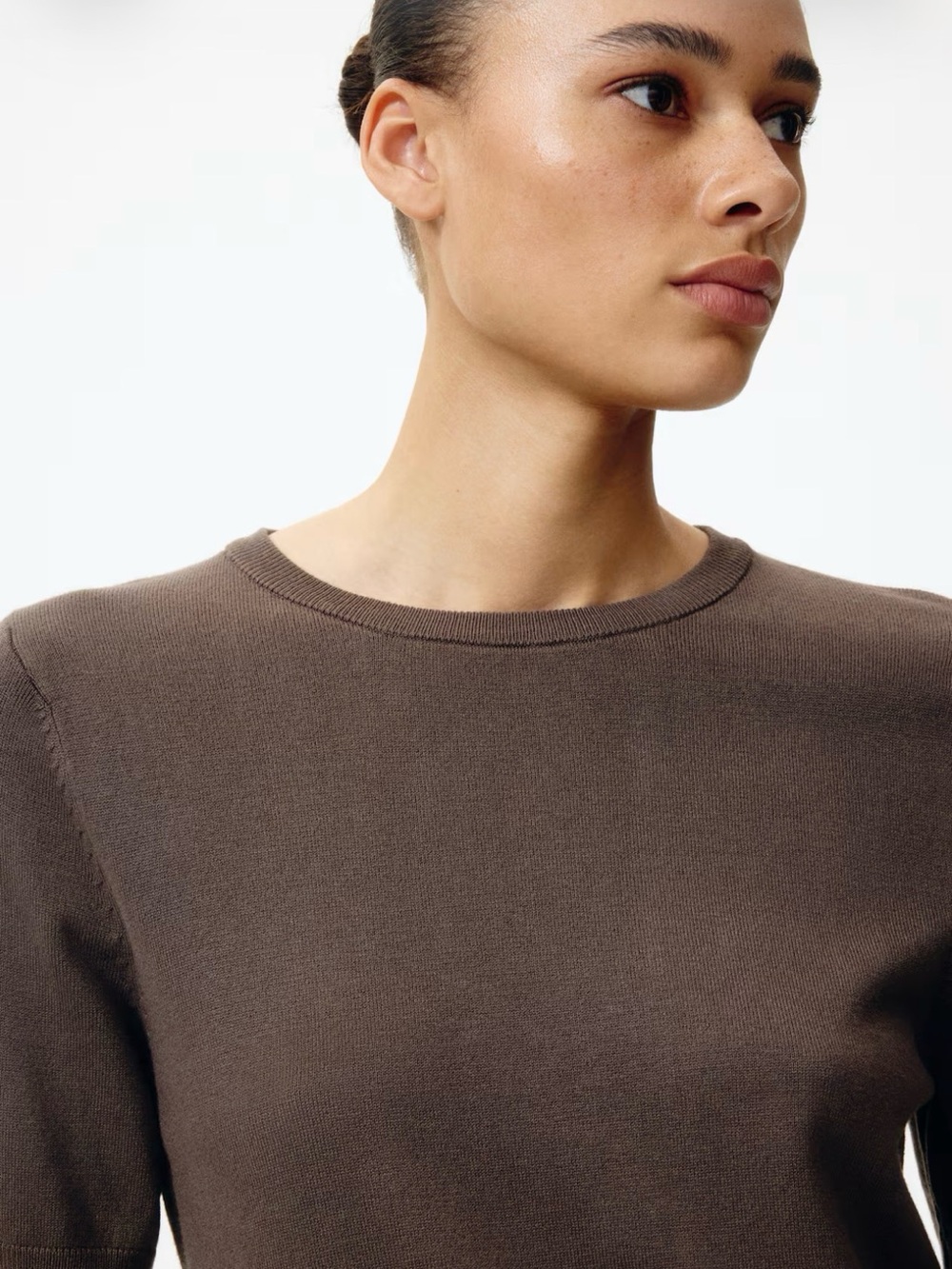 Women’s Short-Sleeve Knit Sweater - Dark Brown